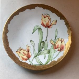 Antique J.P. L. Limoge France Decorative 9” Floral with Gold Accents Plate